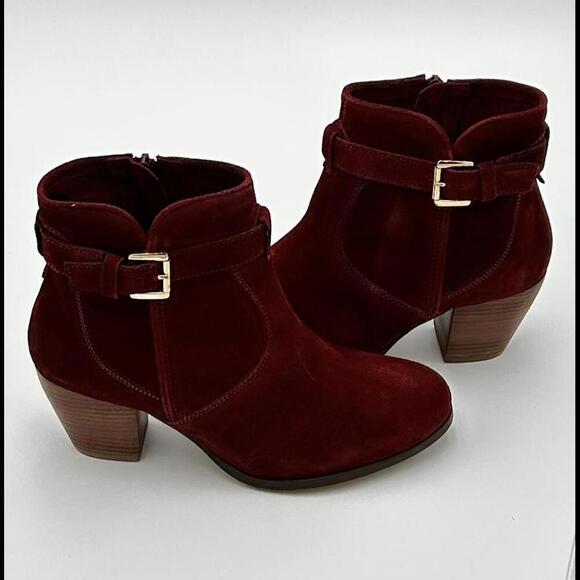 Diba Shoes - DIBA Sleek Chic Burgundy Suede Ankle Bootie Boots with Buckle Detail Size 7 NWOB